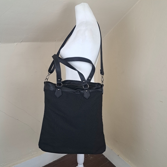 Dolls Kill Widow Shadow Bloom Floral Embroidered Cross-Stitch Black Tote Bag - Picture 4 of 12